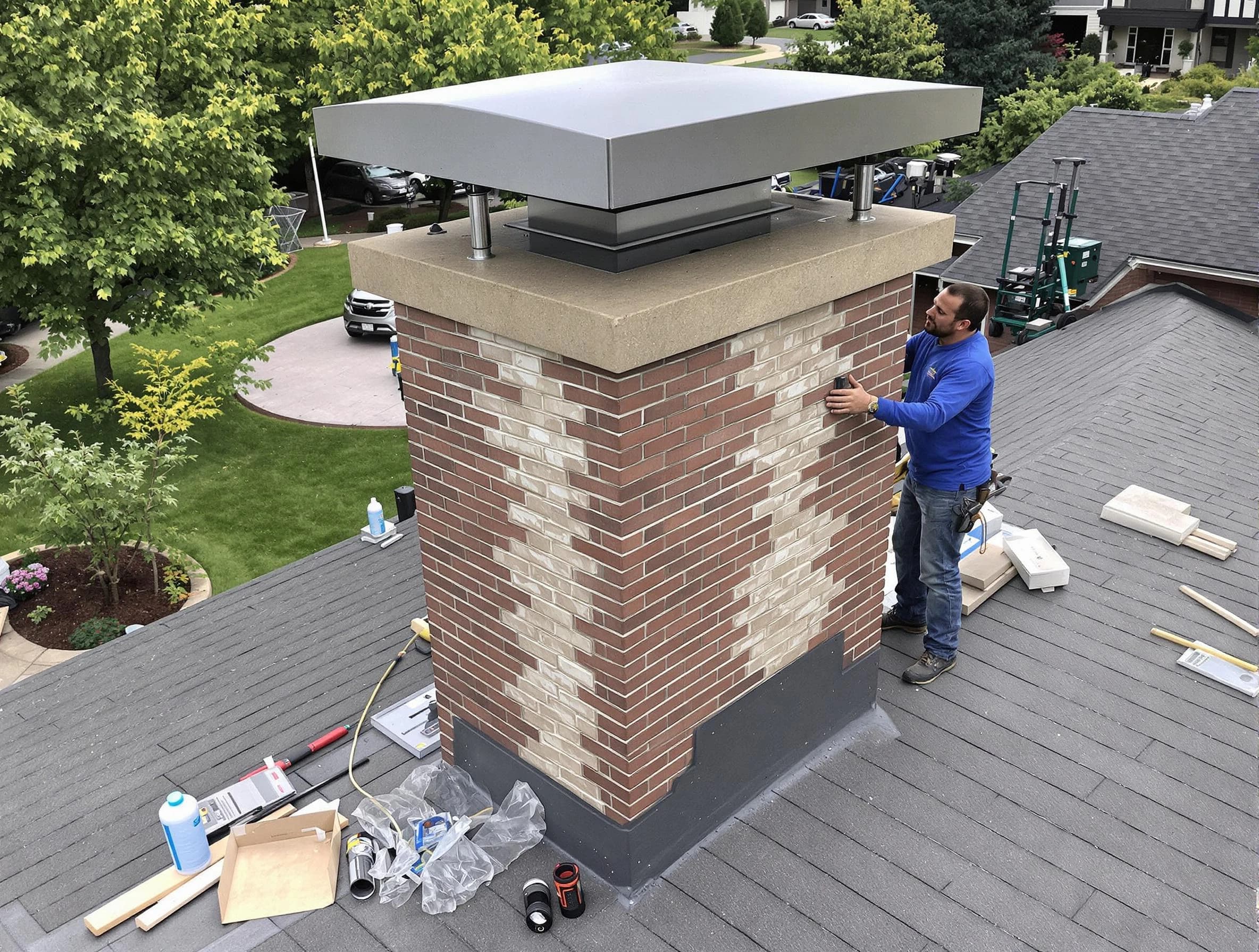 West Bountiful Chimney Sweep team working on a custom chimney remodel in West Bountiful, UT