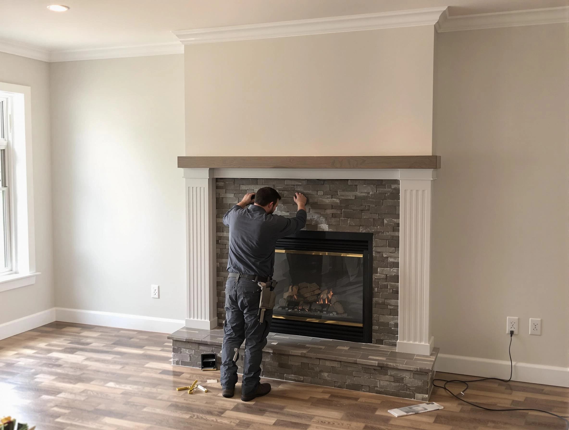 West Bountiful Chimney Sweep finishing a custom fireplace install in West Bountiful, UT